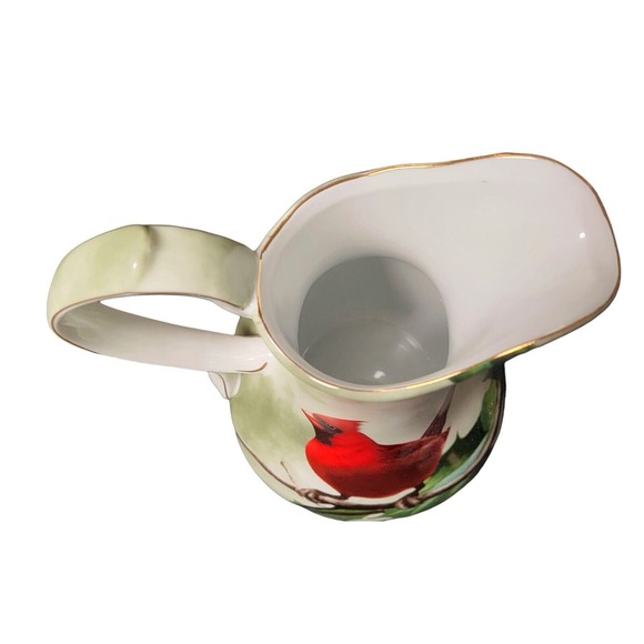 10.5" Cardinal Holly Christmas Porcelain Pitcher Jug Hautman Bros Collection MIB - Picture 6 of 14